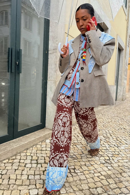 Never Fully Dressed Exclusive - Chocolate Bandana Wide Leg Trousers