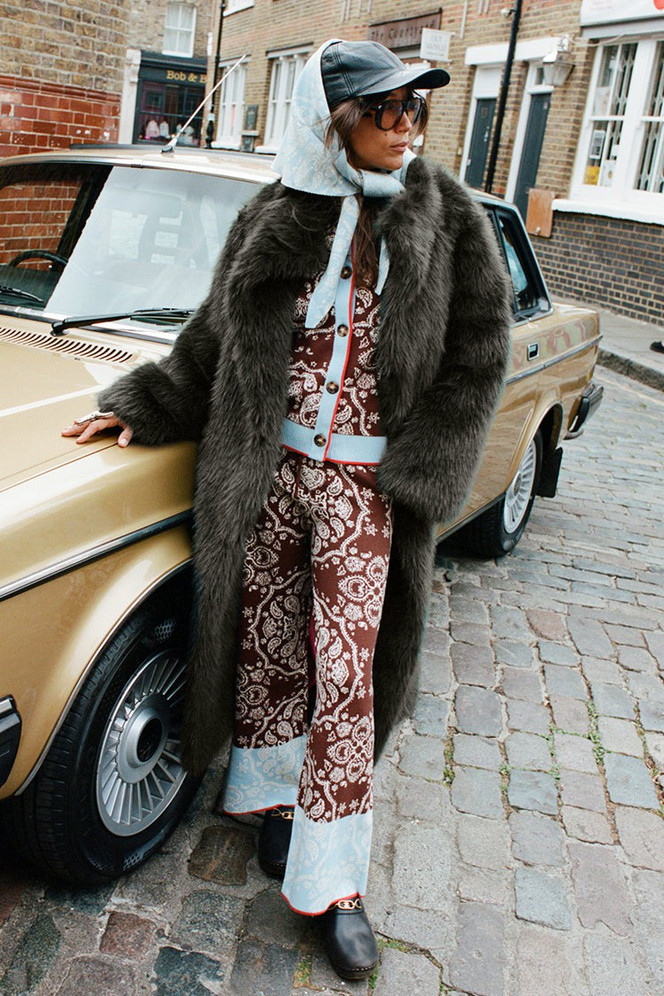 Never Fully Dressed Exclusive - Chocolate Bandana Wide Leg Trousers