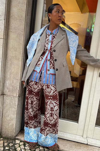 Never Fully Dressed Exclusive - Chocolate Bandana Wide Leg Trousers