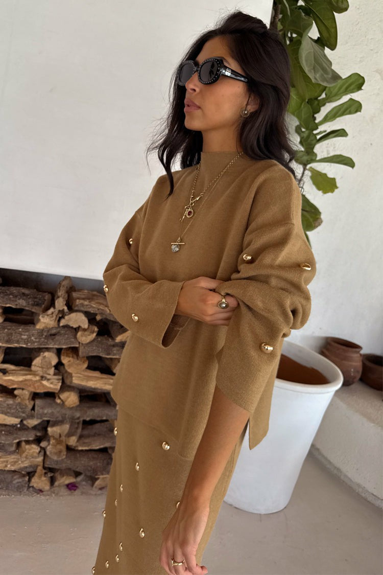 Never Fully Dressed Recommended - Tan Stud Evie Knit Jumper
