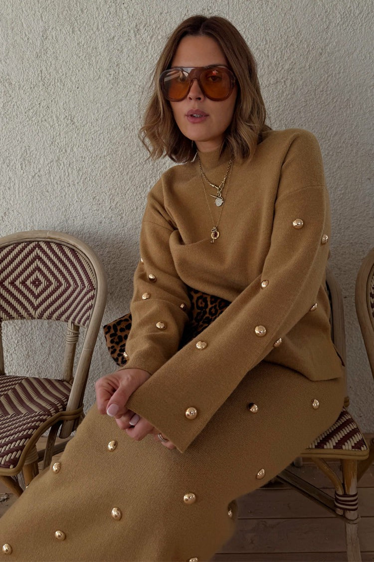 Never Fully Dressed Recommended - Tan Stud Evie Knit Jumper