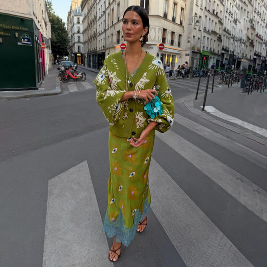 Never Fully Dressed Quality - Khaki Eye Midi Maeva Skirt