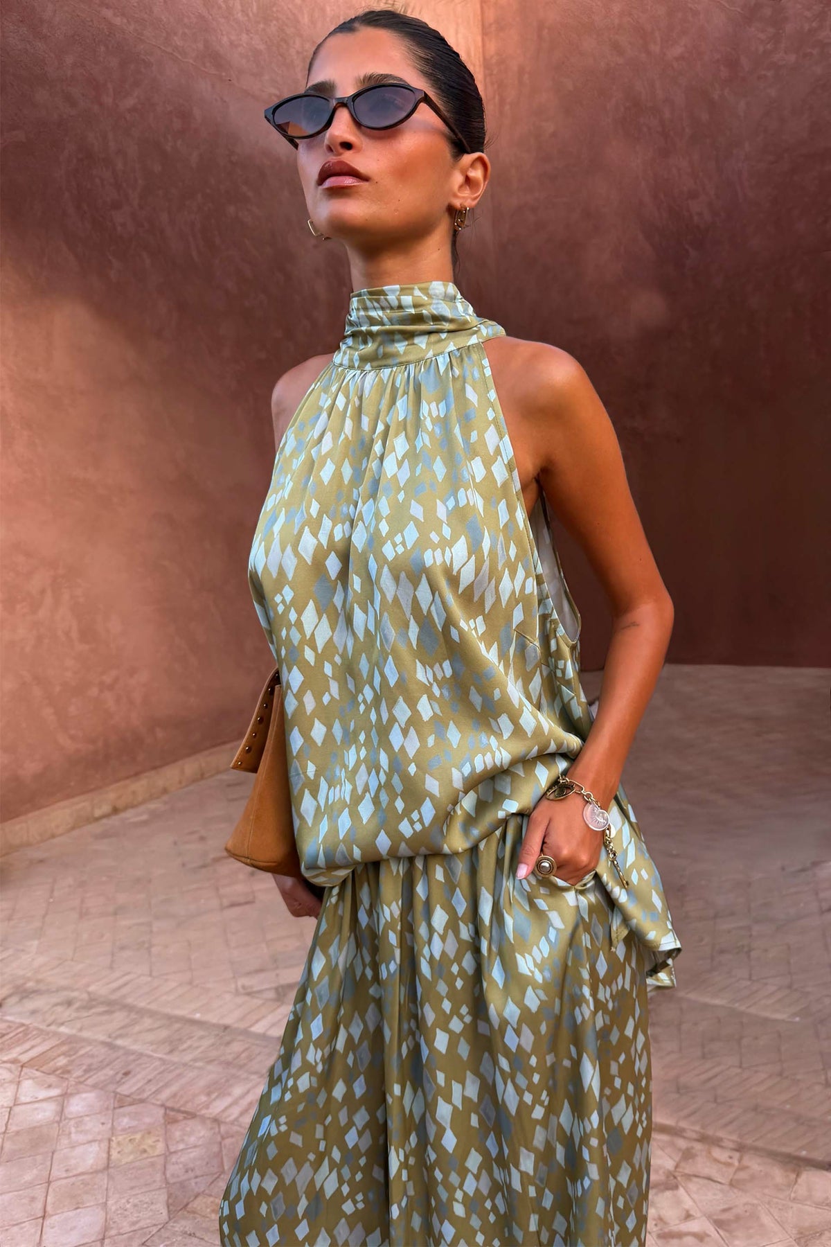 Never Fully Dressed Latest - Green Diamond Print Halter Top