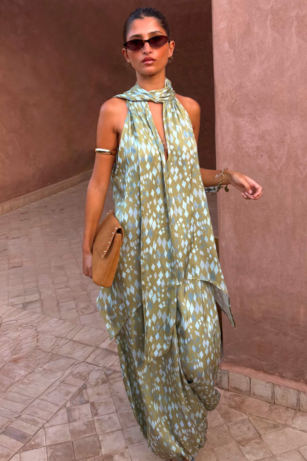 Never Fully Dressed Latest - Green Diamond Print Halter Top