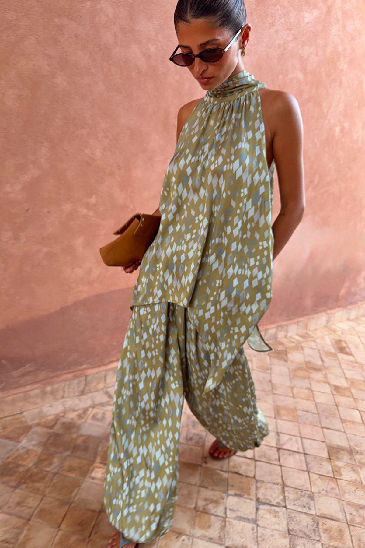 Never Fully Dressed Latest - Green Diamond Print Halter Top
