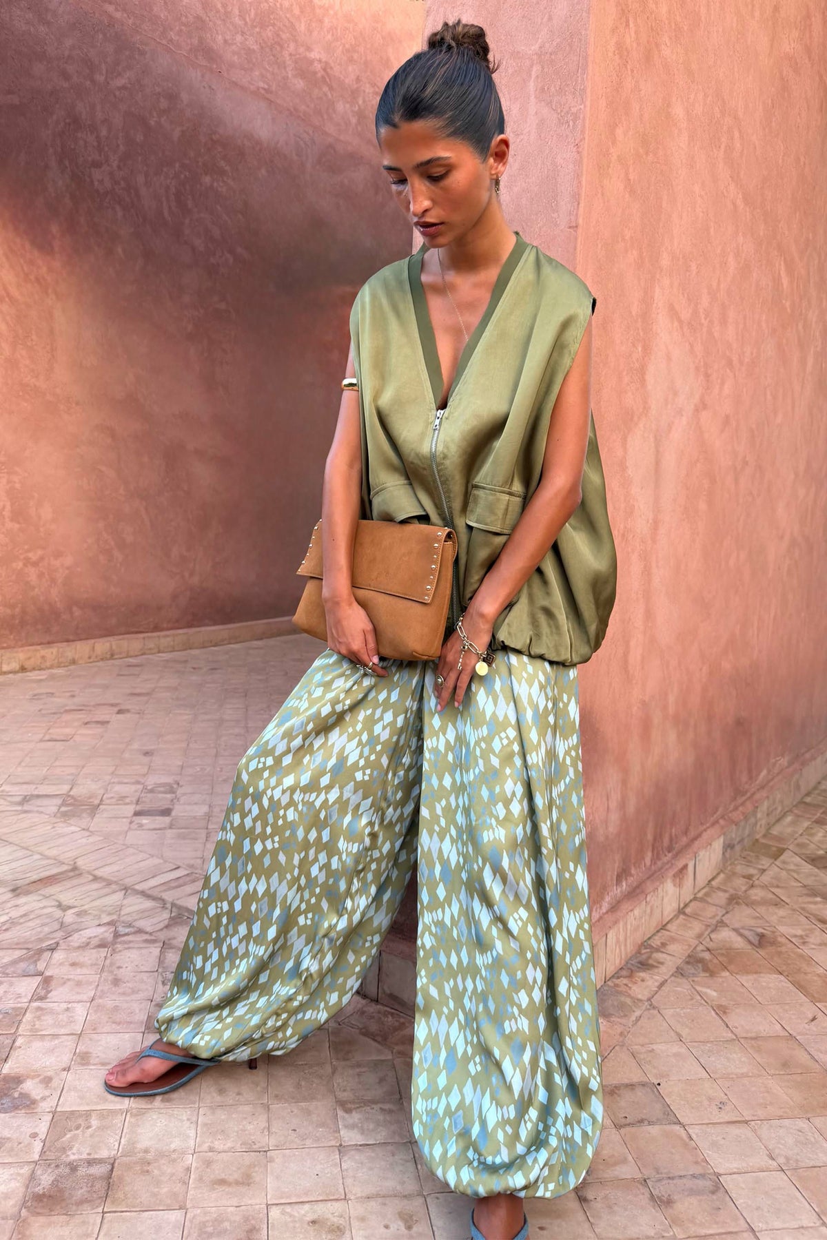 Never Fully Dressed Best Price - Green Diamond Print Balloon Trouser