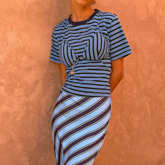 Never Fully Dressed Everyday - Blue Stripe Baby T-Shirt with Detachable Bra - Never Fully Dressed