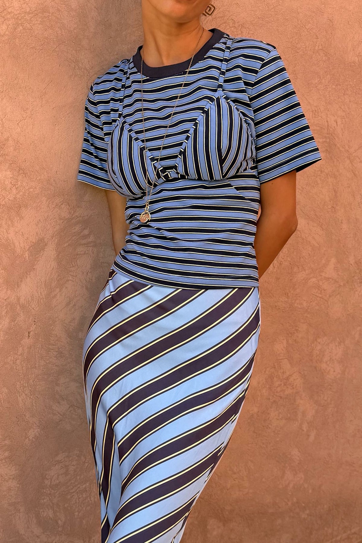 Never Fully Dressed Everyday - Blue Stripe Baby T-Shirt with Detachable Bra - Never Fully Dressed