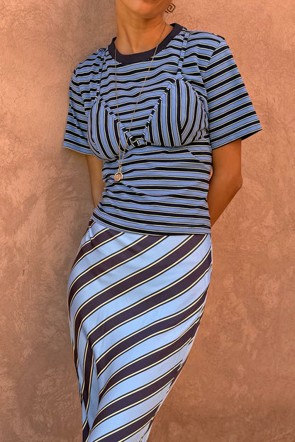 Never Fully Dressed Everyday - Blue Stripe Baby T-Shirt with Detachable Bra - Never Fully Dressed