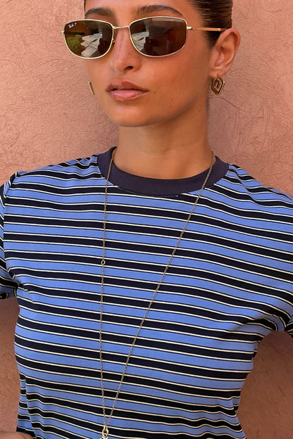 Never Fully Dressed Everyday - Blue Stripe Baby T-Shirt with Detachable Bra - Never Fully Dressed
