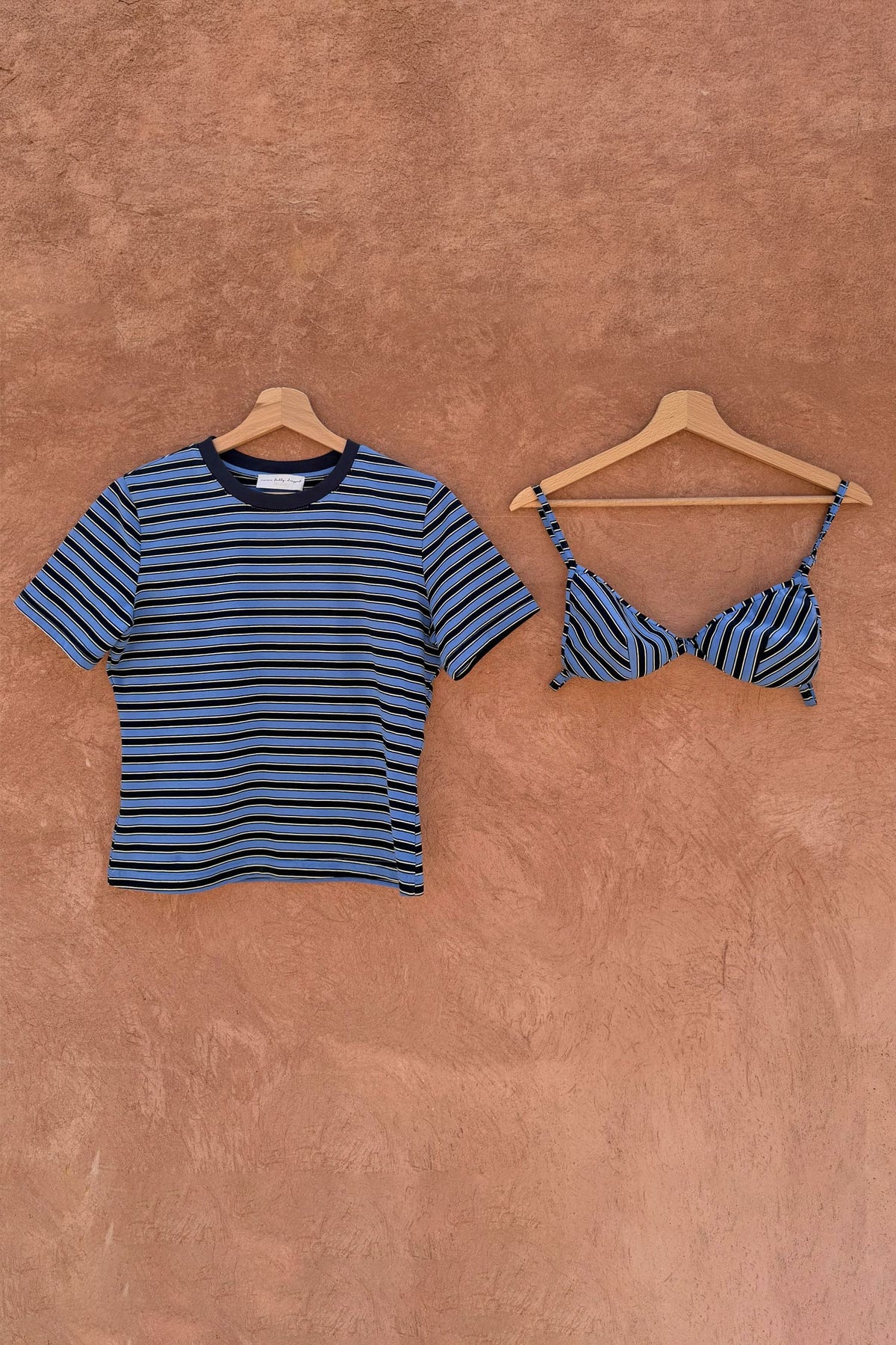 Never Fully Dressed Everyday - Blue Stripe Baby T-Shirt with Detachable Bra - Never Fully Dressed