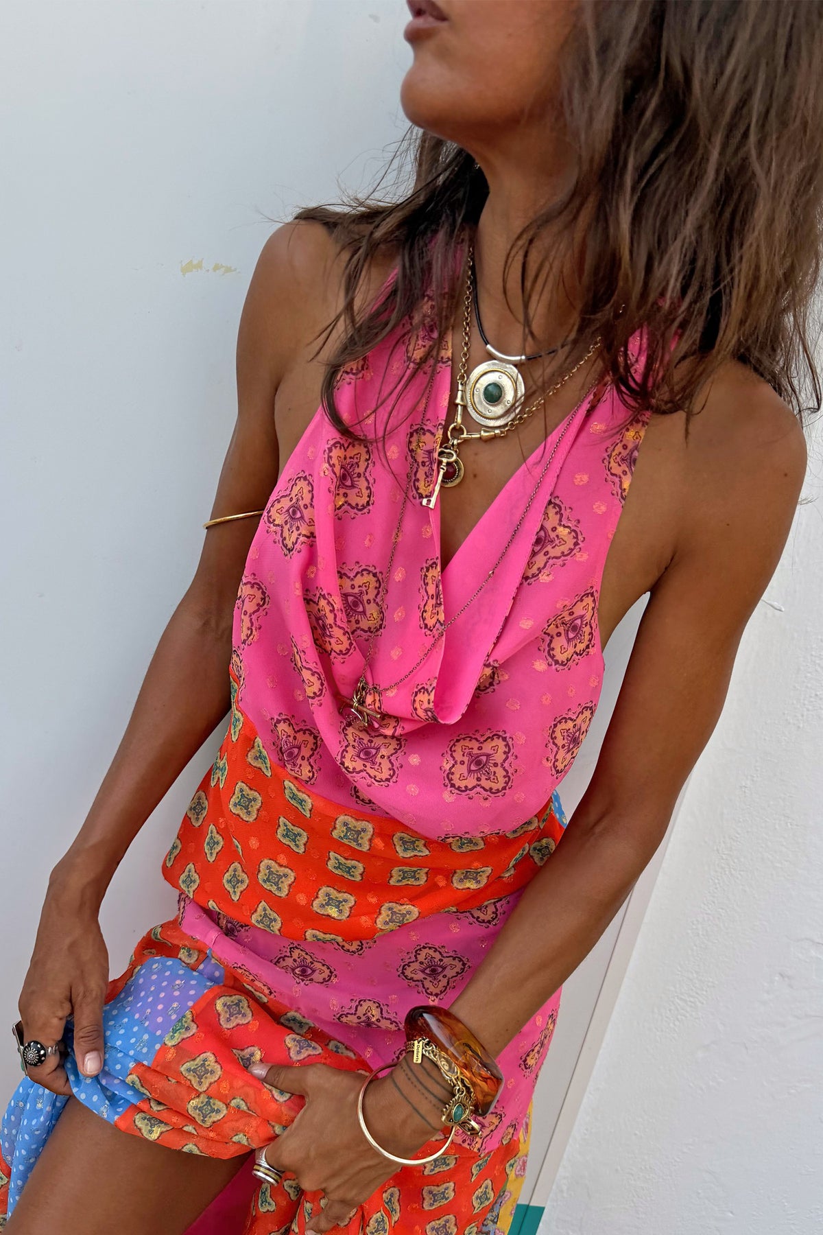 Never Fully Dressed Quality - Pink Mix Tile Halter Top