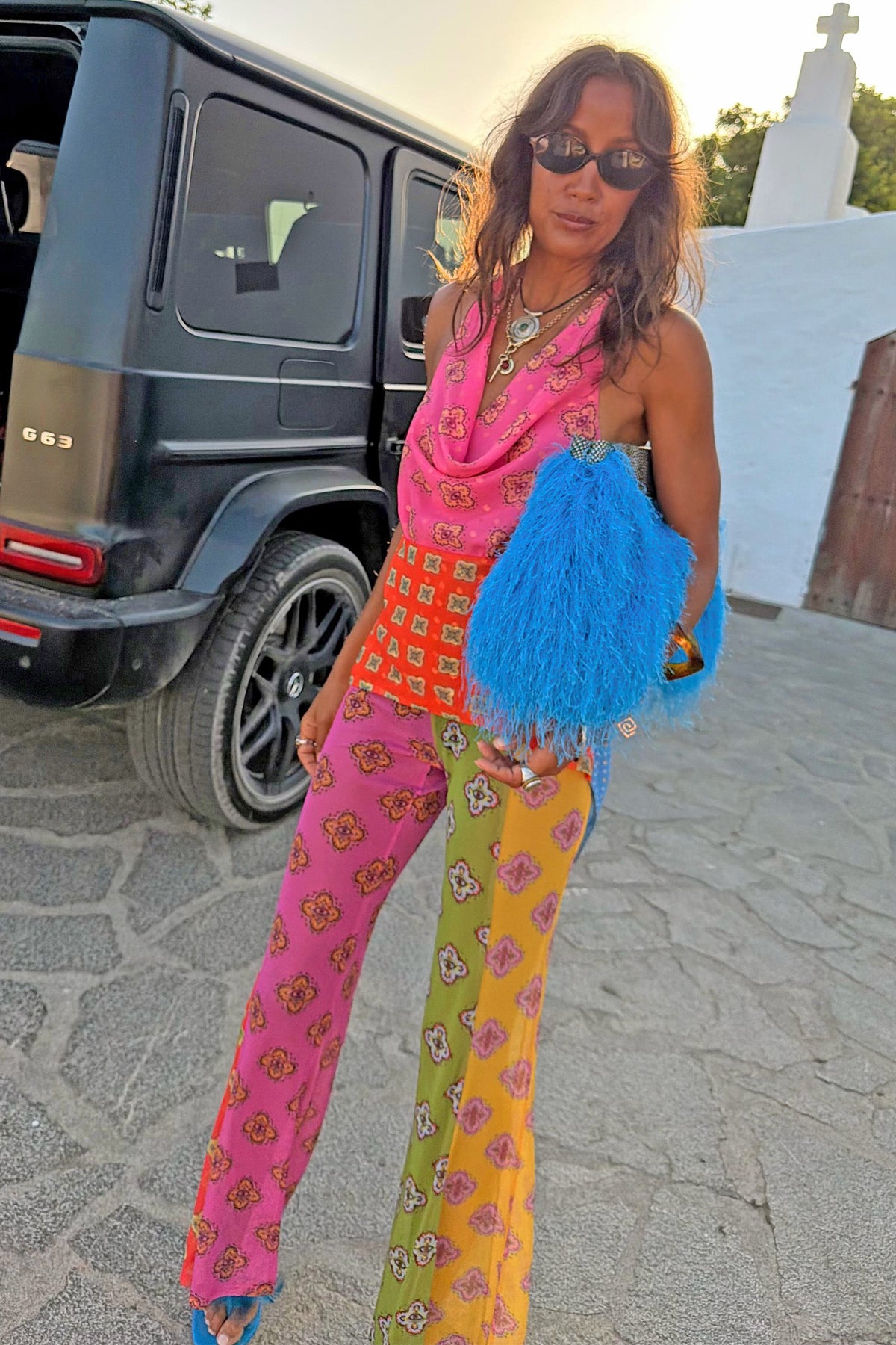 Never Fully Dressed Discount - Pink Mix Tile Mesh Flare Trousers