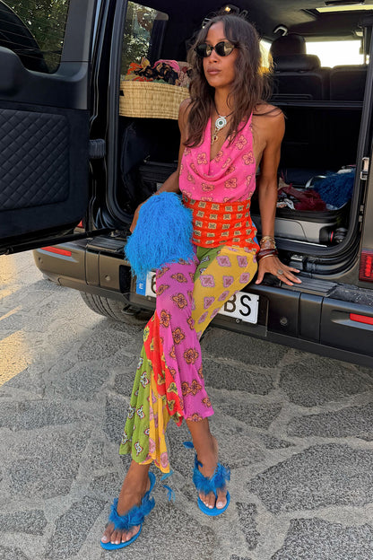Never Fully Dressed Discount - Pink Mix Tile Mesh Flare Trousers