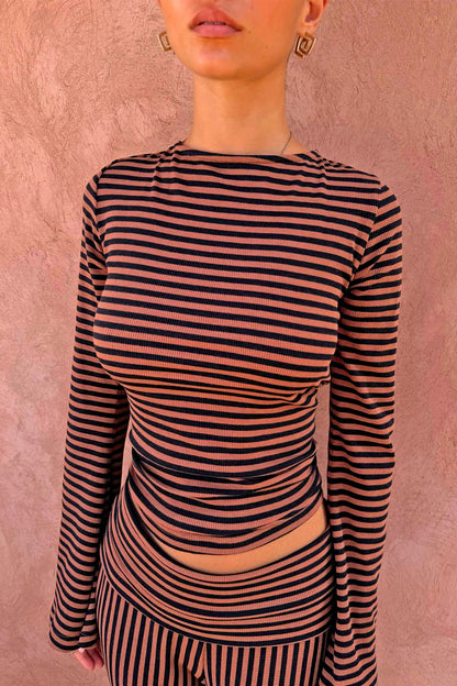 Never Fully Dressed Everyday - Chocolate Stripe Top with Bra Detail