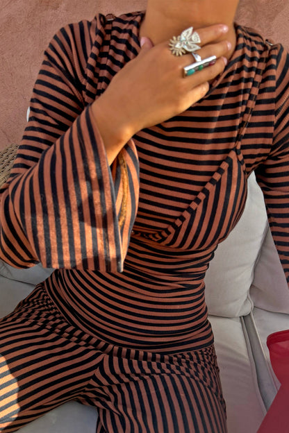 Never Fully Dressed Everyday - Chocolate Stripe Top with Bra Detail