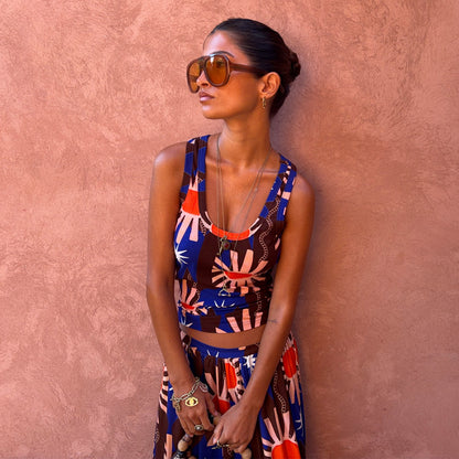 Never Fully Dressed Premium - Chocolate & Blue Sun Scoop Neck Tank