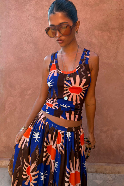 Never Fully Dressed Premium - Chocolate & Blue Sun Scoop Neck Tank