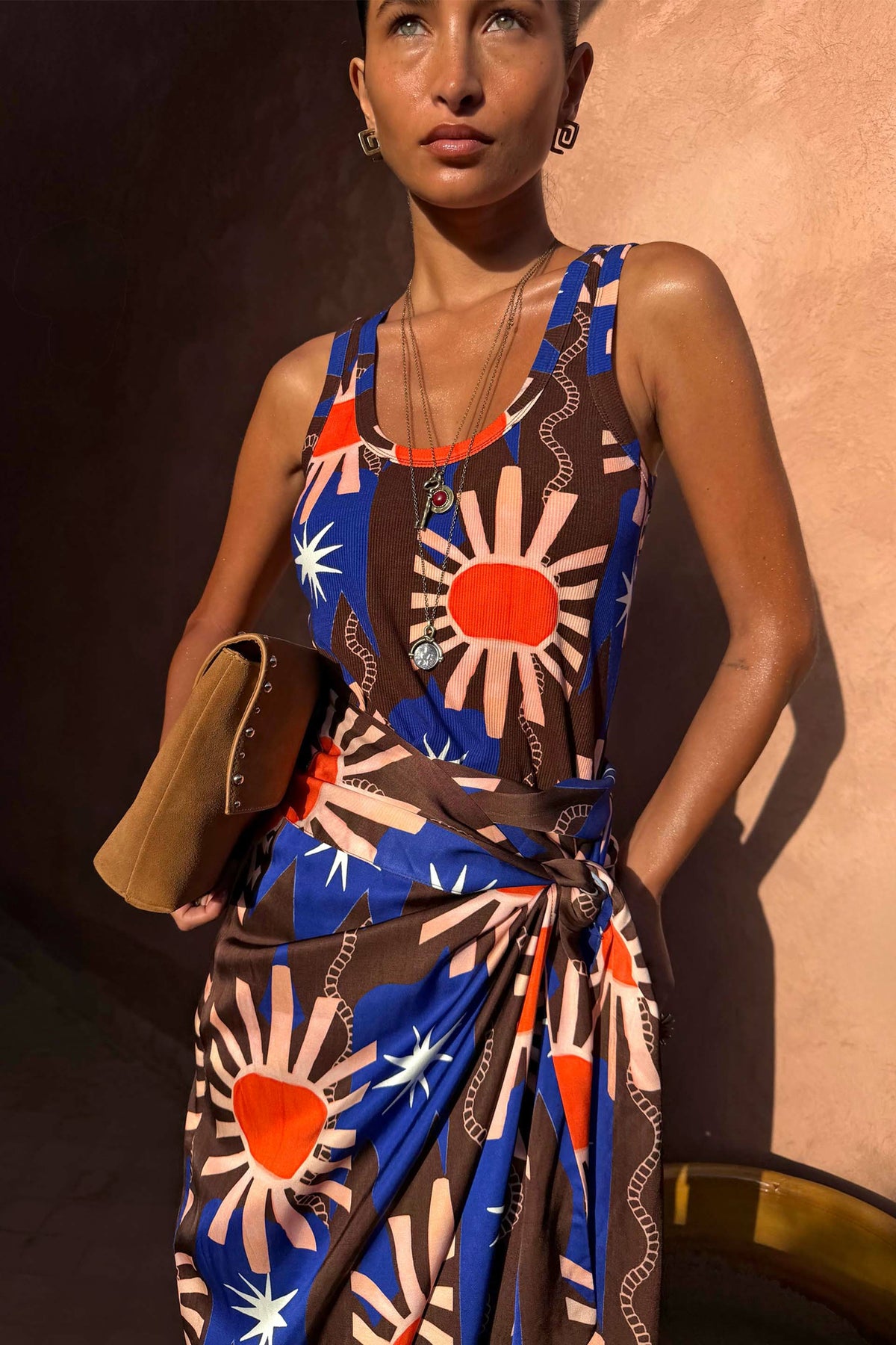 Never Fully Dressed Premium - Chocolate & Blue Sun Scoop Neck Tank