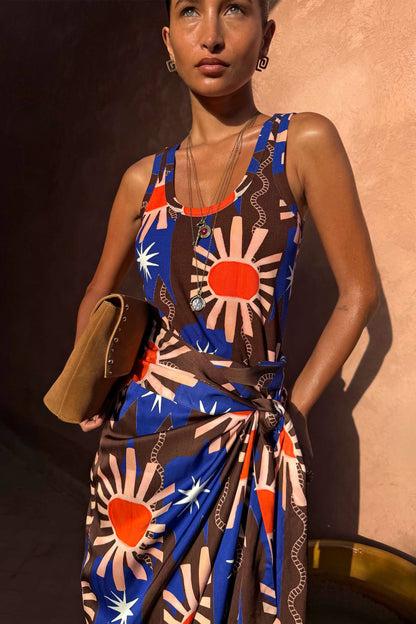 Never Fully Dressed Premium - Chocolate & Blue Sun Scoop Neck Tank