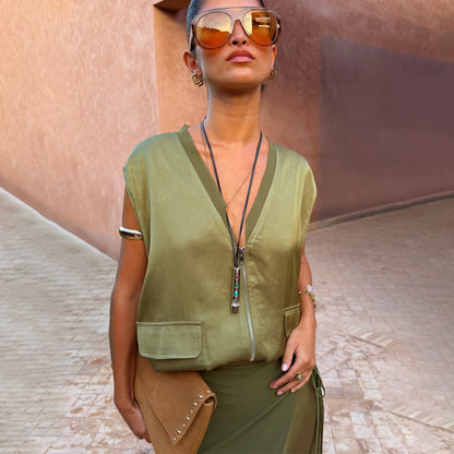Never Fully Dressed Recommended - Olive Bubble Zip Vest