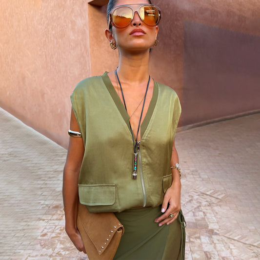 Never Fully Dressed Recommended - Olive Bubble Zip Vest