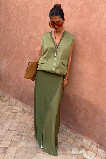 Never Fully Dressed Recommended - Olive Bubble Zip Vest
