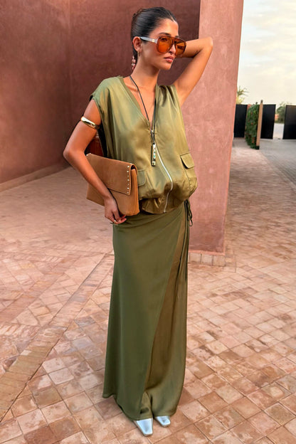 Never Fully Dressed Featured - Olive Wrap Jojo Midi Skirt