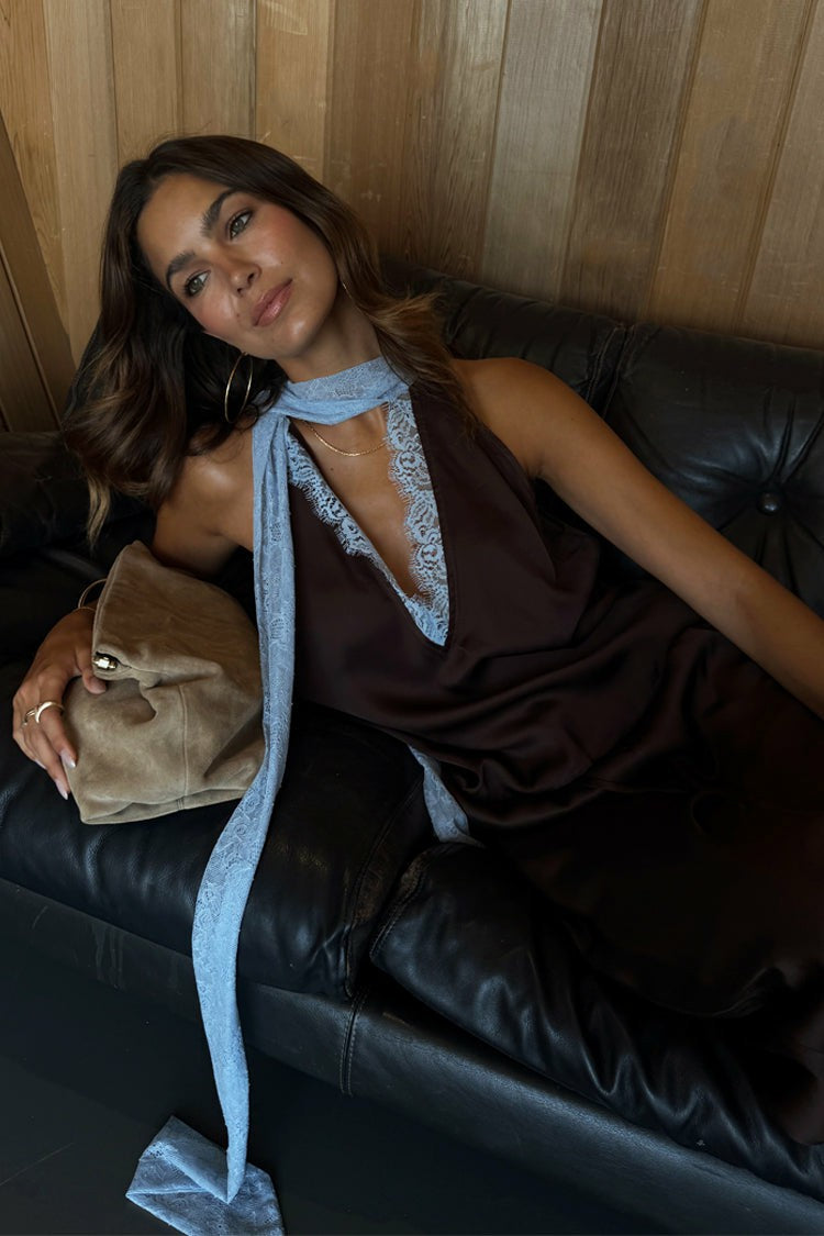 Never Fully Dressed Quality - Chocolate Blue Lace Top