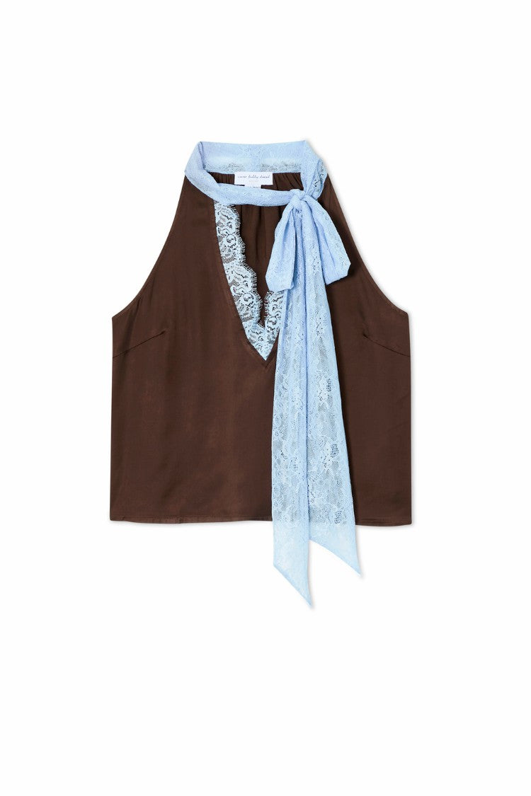 Never Fully Dressed Quality - Chocolate Blue Lace Top