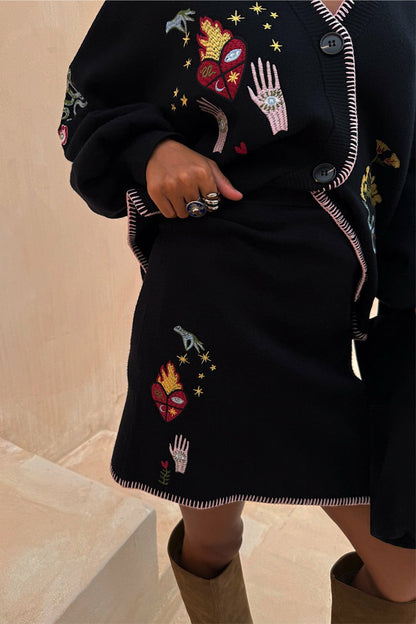 Never Fully Dressed Exclusive - Black Night Garden Mini Wrap Skirt