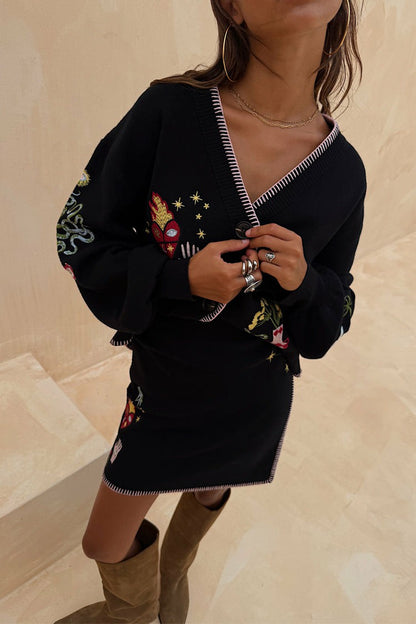 Never Fully Dressed Exclusive - Black Night Garden Mini Wrap Skirt