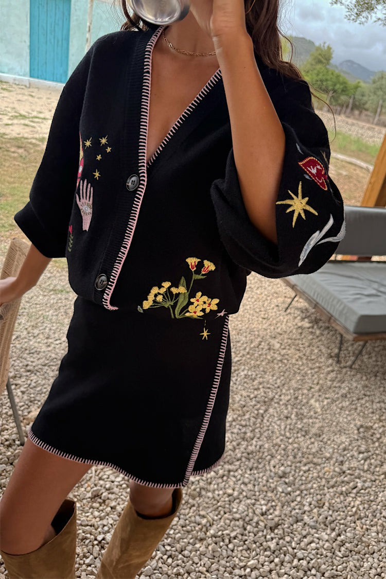 Never Fully Dressed Exclusive - Black Night Garden Mini Wrap Skirt
