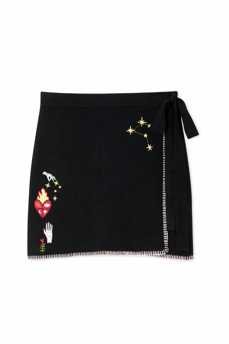 Never Fully Dressed Exclusive - Black Night Garden Mini Wrap Skirt