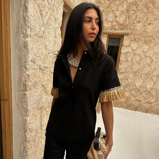 Never Fully Dressed Quality - Black Raffia Shirt  UK