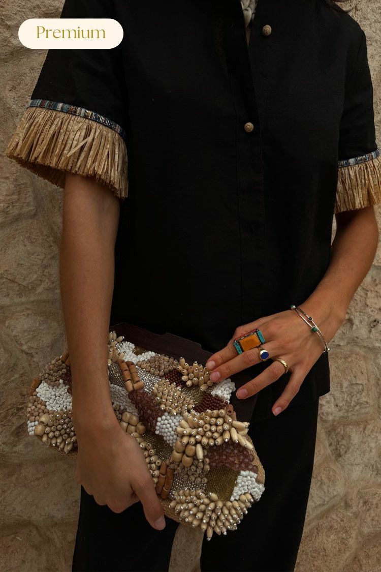 Never Fully Dressed Quality - Black Raffia Shirt  UK