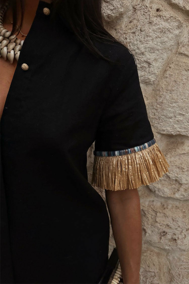 Never Fully Dressed Quality - Black Raffia Shirt  UK