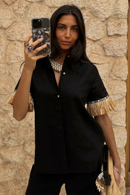 Never Fully Dressed Quality - Black Raffia Shirt  UK
