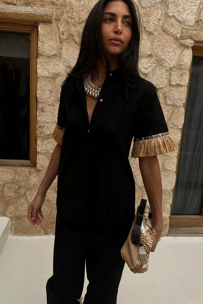 Never Fully Dressed Quality - Black Raffia Shirt  UK