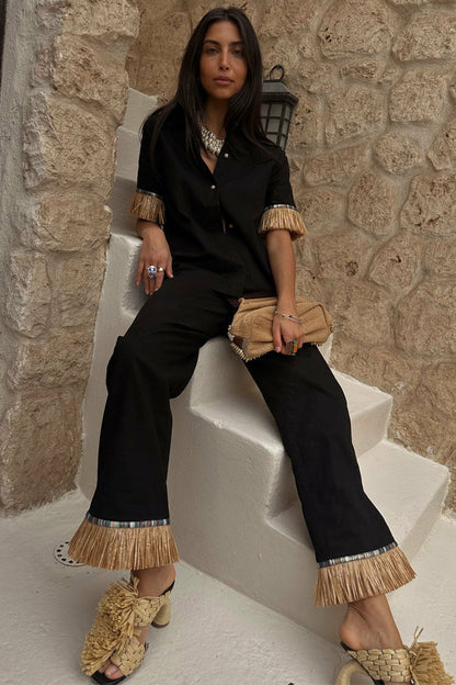 Never Fully Dressed Customer Favorite - Black Raffia Marra Trousers