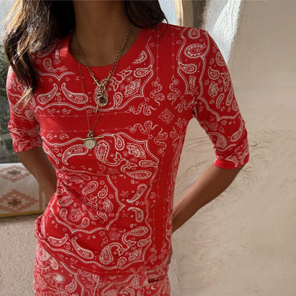 Never Fully Dressed Classic - Red Bandana Rib Jersey Top
