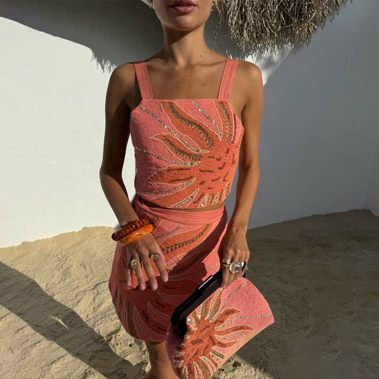 Never Fully Dressed Trending - Pink Sol Beaded Top