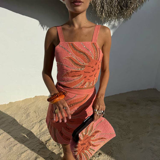 Never Fully Dressed Trending - Pink Sol Beaded Top