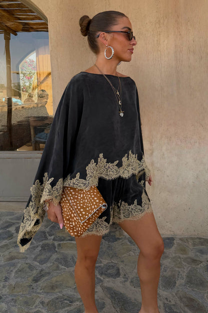 Never Fully Dressed Featured - Grey Lace Trim Cape