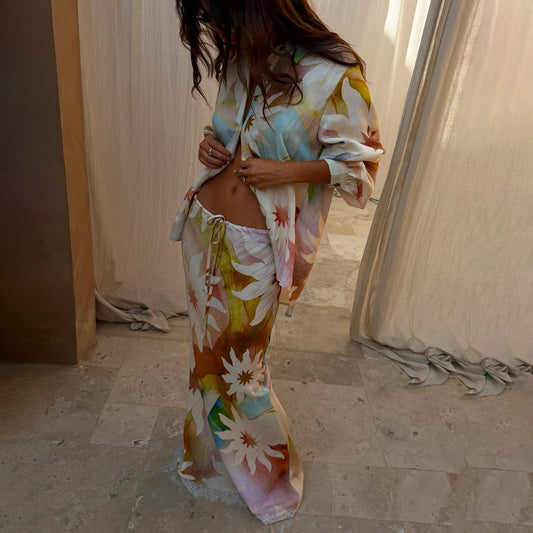 Never Fully Dressed Everyday - Abstract Soleil Mabel Skirt - Lace Hem, Drawstring Waist - Never Fully Dressed