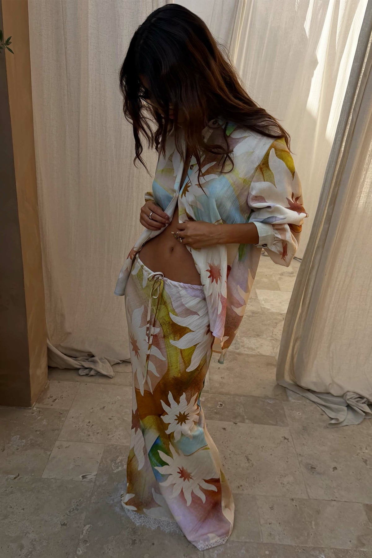 Never Fully Dressed Everyday - Abstract Soleil Mabel Skirt - Lace Hem, Drawstring Waist - Never Fully Dressed