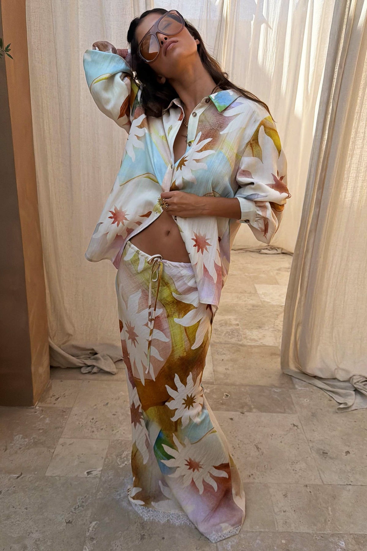 Never Fully Dressed Everyday - Abstract Soleil Mabel Skirt - Lace Hem, Drawstring Waist - Never Fully Dressed