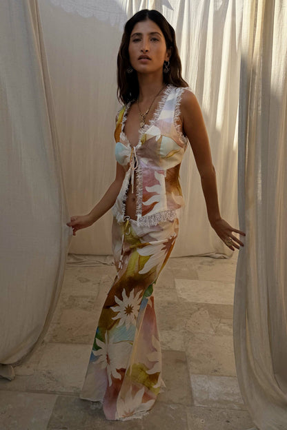 Never Fully Dressed Everyday - Abstract Soleil Mabel Skirt - Lace Hem, Drawstring Waist - Never Fully Dressed