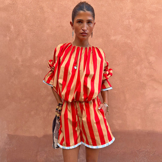 Never Fully Dressed Top Pick - Tomato Stripe Ellie Shorts
