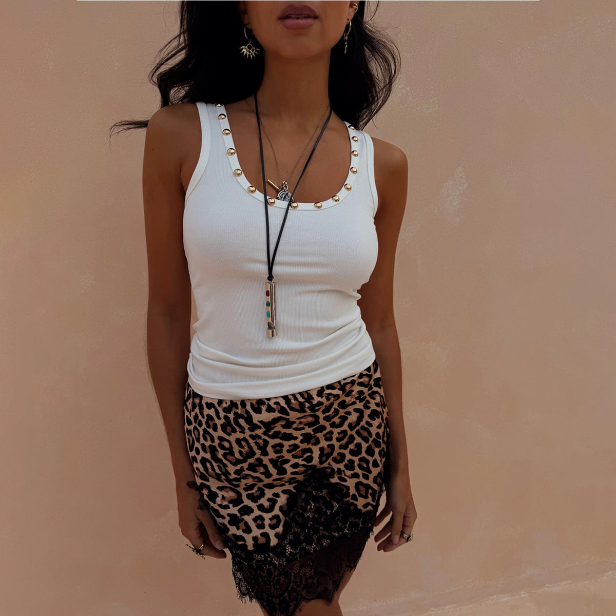 Never Fully Dressed Signature - White Studded Rib Vest